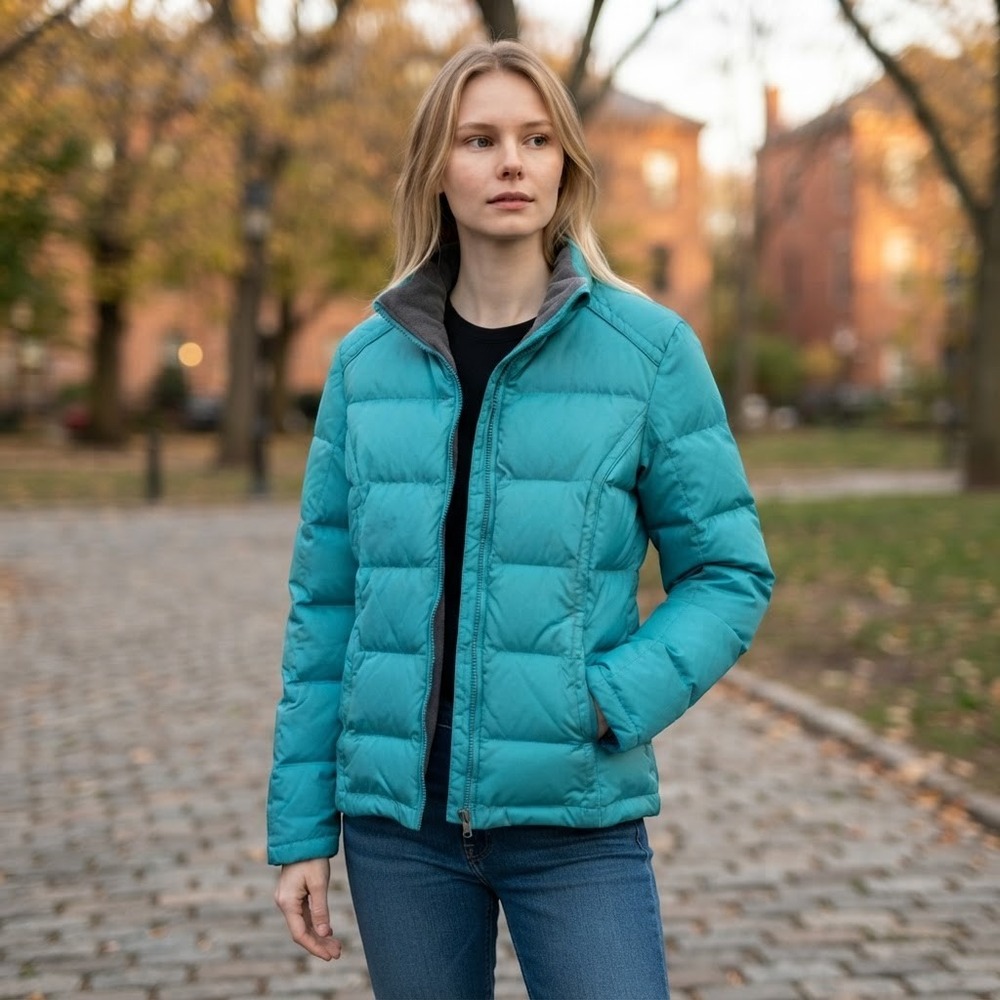 Athletech Puffer Jacket Teal Quilted Full Zip Fleece Lined Gorpcore Layer Sporty